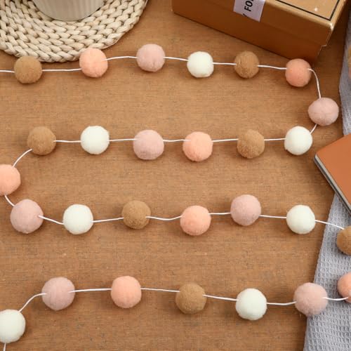 Boho Pom Pom Garland Set - Felt Ball Decor, 8M Length, 4 Strings, Stylish Party & Home Decoration