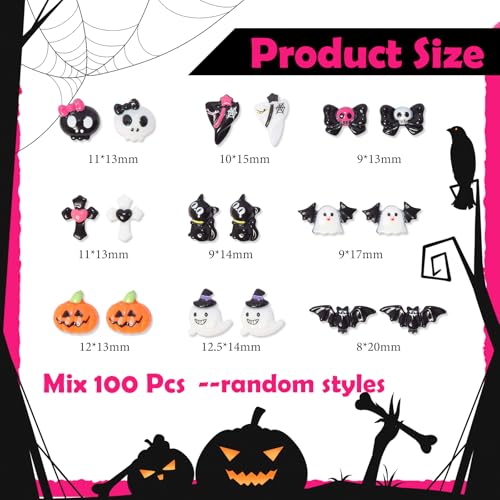 Halloween Resin Nail Charms Set - 100 Mix Cute Flatback Nail Art Decorations