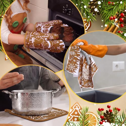 Gingerbread Christmas Kitchen Accessories Set - 12 Pcs with Towels, Oven Mitts & Pot Holders - Holiday Decor