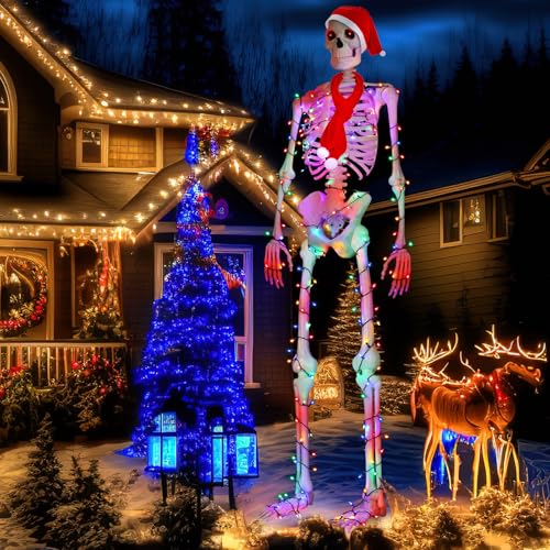 Giant 12ft Skeleton Christmas Outfit Set with Lights and Accessories for Holiday Decor