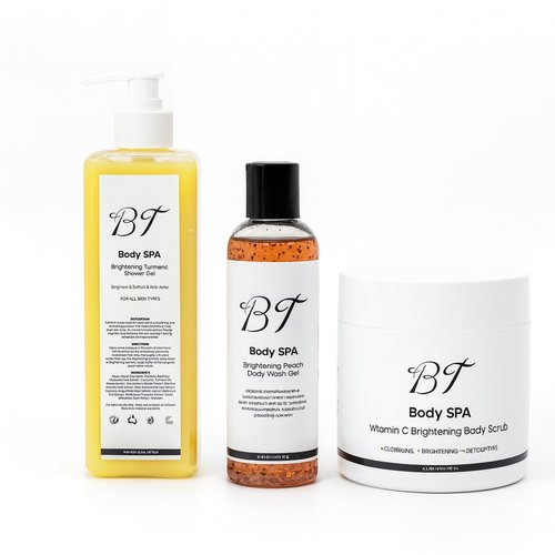 BT Body Spa Exfoliating Body Care Set - Vitamin C Scrub, Peach & Turmeric Gel Wash for Smooth, Glowing Skin