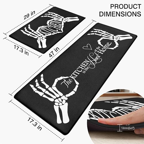 Black Memory Foam Anti-Fatigue Kitchen Mat Set - 2 Pcs, 47" x 17.3"