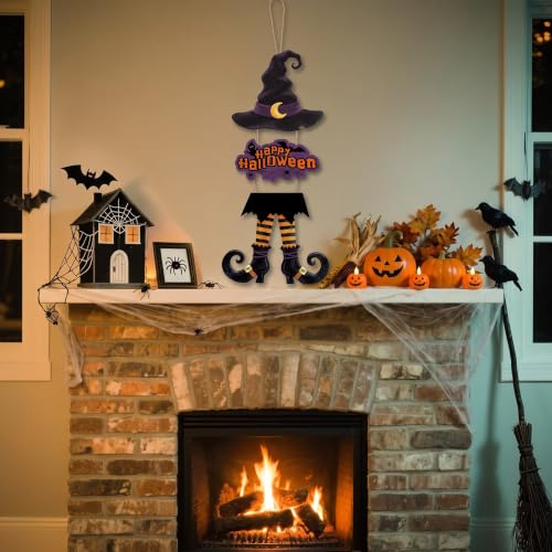 Halloween Door Sign Wreath Decorations - Witch Legs & Happy Greetings Set