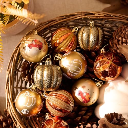 Fall Pumpkin Ornaments Set - 12 Shatterproof Harvest Tree Decorations 1.97 Inch
