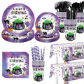 Halloween Baby Shower Party Plate and Tableware Set - 194 Pieces, Purple Theme