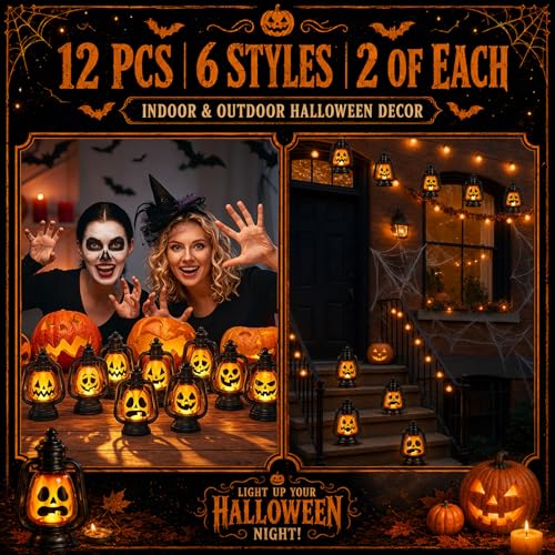 Halloween Mini Pumpkin Lantern Set - 12 Pcs 6 Inch Jack O Lantern Decorations