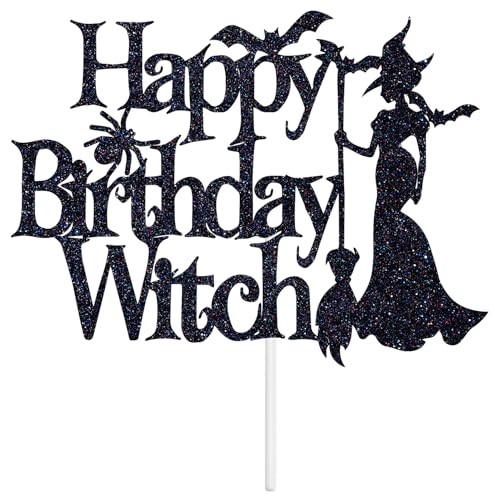 Halloween Witch Cake Topper for Birthday & Party Decor, Glitter, 5.9 Inch