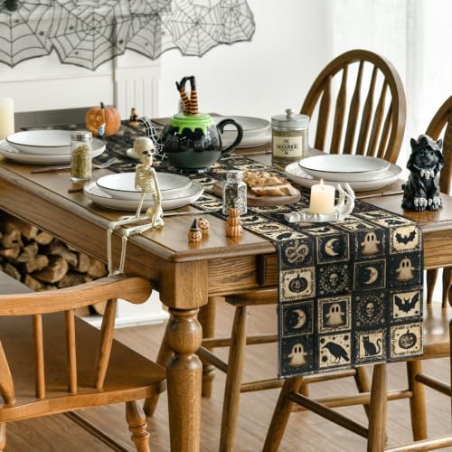 Halloween Table Runner 13x90 Inch Black Polyester Decor for Home Parties