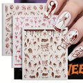Halloween Nail Sticker Set - Dark Rose Spider, Pumpkin, Skull & Bat Decals Q2