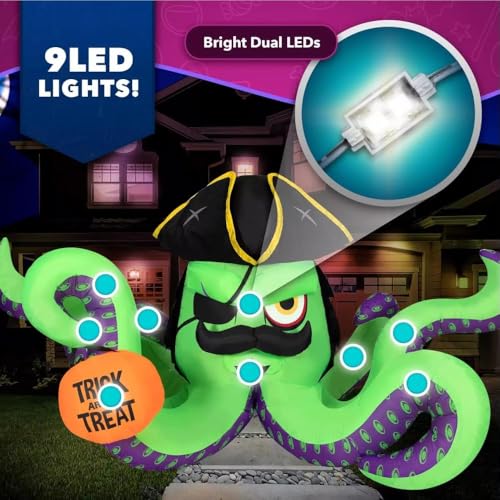 12FT Pirate Octopus Inflatable Halloween Yard Decoration with Lights - Outdoor Display