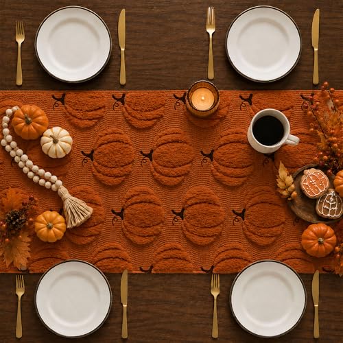 Fall Table Runner 13x72 Inch Faux Fur Pumpkin Autumn Kitchen Decor - Rust / 13"x72"