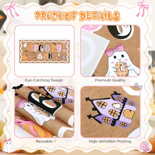 Halloween Spooky Backdrop for Birthday Party Decorations Pink Purple 47x24in