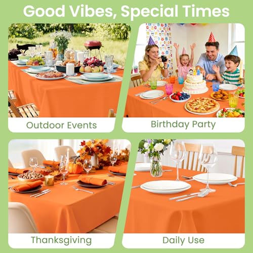Orange Disposable Plastic Tablecloth for 6ft Tables - 54 x 108 Inches, 4 Pack