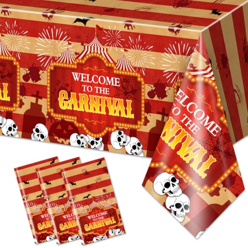 Halloween Circus Clown Plastic Tablecloth - Red, 108x54 Inches, 3 Pack