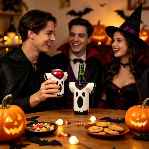 Boo Crew Ghost Drink Sleeves - Halloween Can & Bottle Holder 2 Pack