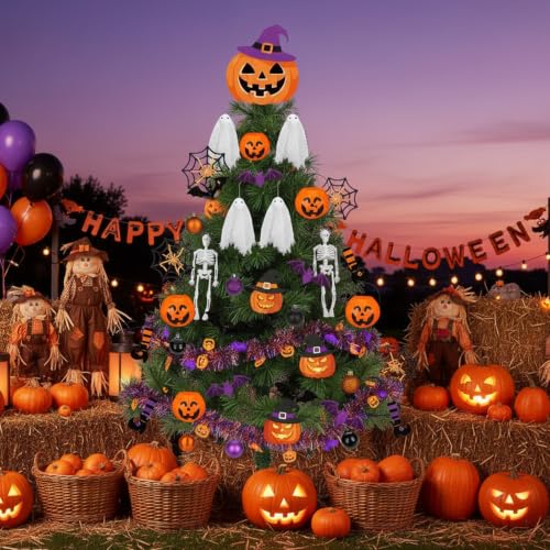 Halloween Tree Ornaments Decorations Set - Witch Hat Pumpkin Skeleton Ghost & More - Variation of THIS listing