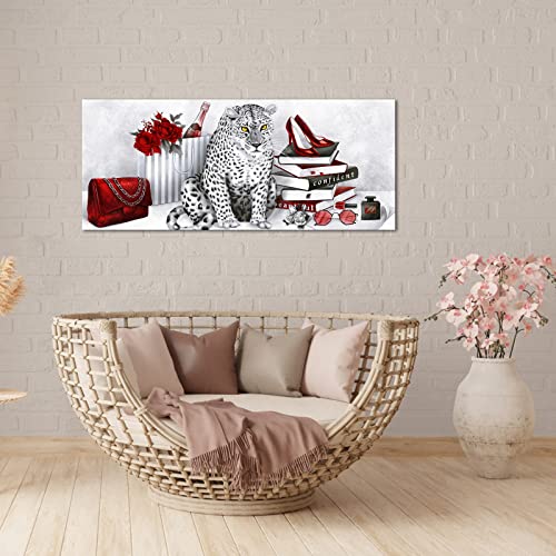 Red Leopard Canvas Wall Art Prints for Bedroom Girl Gift - Modern Giclee Artwork
