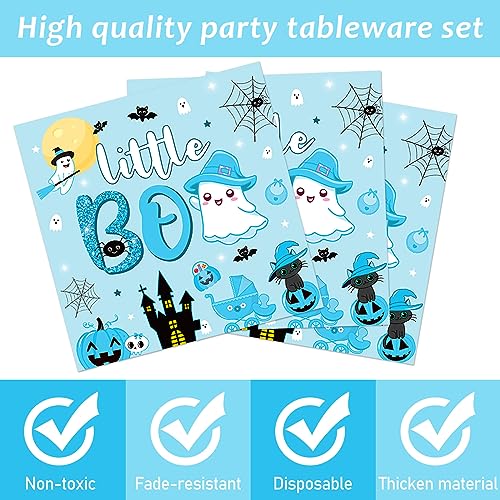 Halloween Little Boo Blue Party Plates Napkins Forks Set - Baby Shower & Costume Celebration