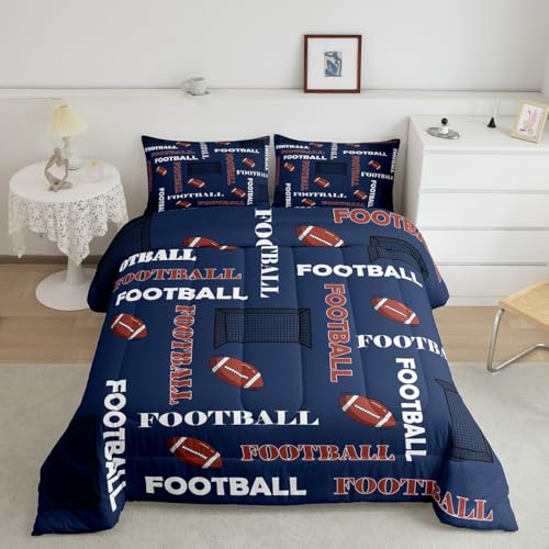 King Size Football Comforter Set - Sports Rugby & American Football Print Bedding for Kids & Teens - Multi 05
