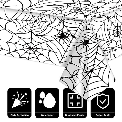Halloween Spider Web Tablecloth 3 Pack - White Waterproof 54x108 Inch Decorations
