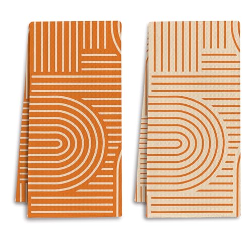 Boho Orange Kitchen & Bathroom Hand Towels Set of 2 - Casual Variation