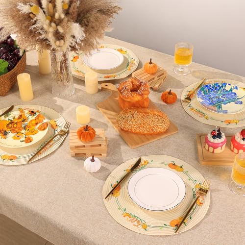 Fall Placemats Set of 4 Autumn Thanksgiving Table Decor Round Harvest Pumpkins