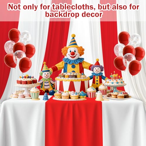 Circus Carnival Tablecloth Rolls - 54 Inch x 100 Feet Red & White Disposable Plastic Party Coverings