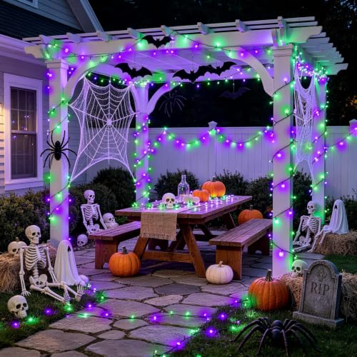 Purple and Green Halloween String Lights 2 Pack - Battery Operated & Remote Control