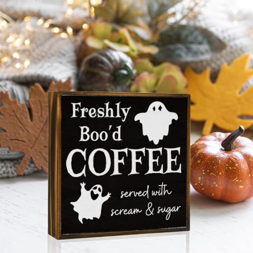 Halloween Coffee Wood Sign - Ghost Black Decor for Table, Home & Office - Variation: Coffee
