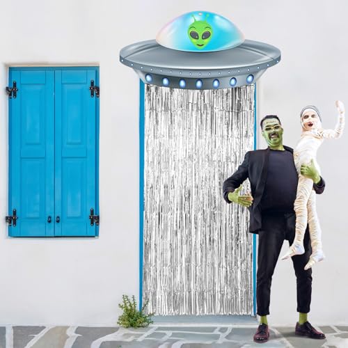 Simgoing Alien Birthday Party Door Curtain Decorations Silver - Alien Theme Decor