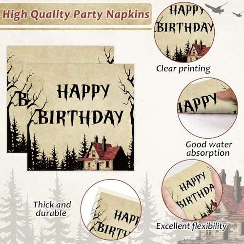 96pcs Halloween Birthday Plates and Napkins Set - Retro Scary House Variation