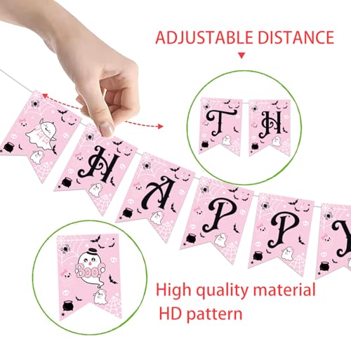 Pink Ghost Birthday Banner Halloween Party Decorations for Girls