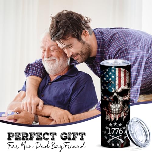 Black Patriotic Skull Tumbler 20oz Travel Mug - American Flag Design