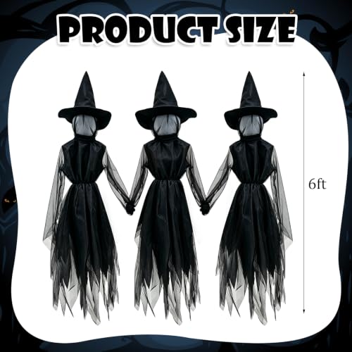 6FT Light-Up Halloween Witch Decorations Outdoor Set of 3 - Spooky Yard Decor