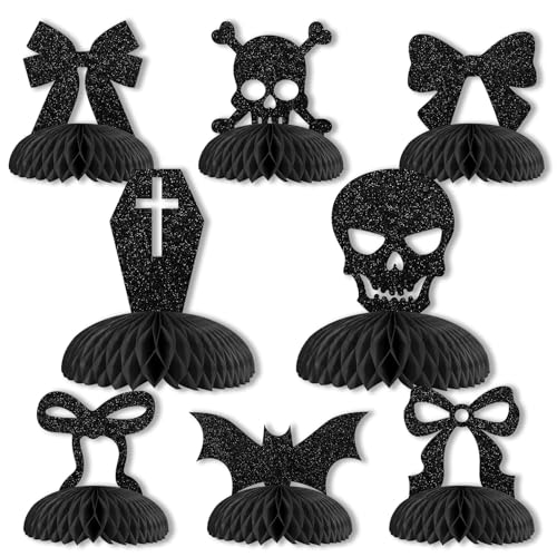 Black Gothic Bow Honeycomb Centerpieces - 8 Pcs for Party Decorations