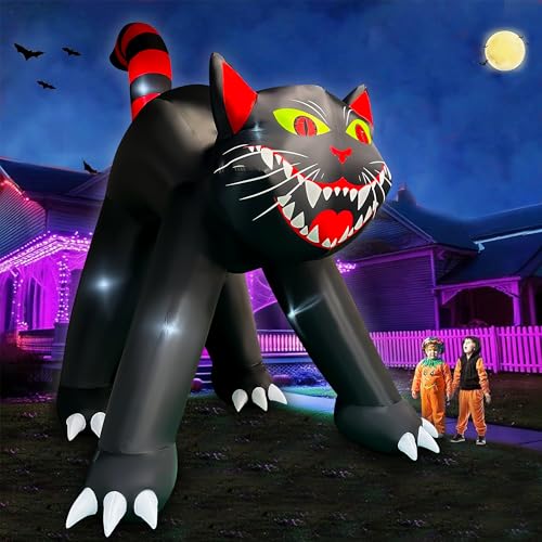 14 Ft Giant Halloween Inflatable Black Cat Yard Decoration with LED Lights