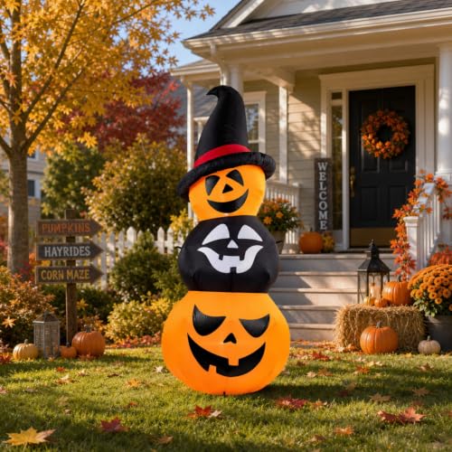6 Ft Inflatable Halloween Pumpkin Decor with Built-In LED Lights for Yard