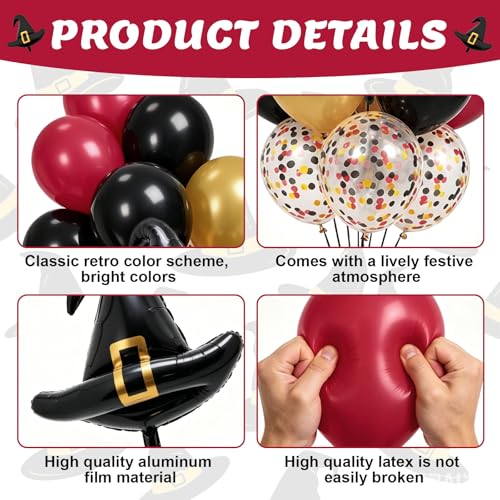 Wizard Balloon - 39Pcs Black Burgundy Gold Party Balloon Set with Confetti & Magic Hat