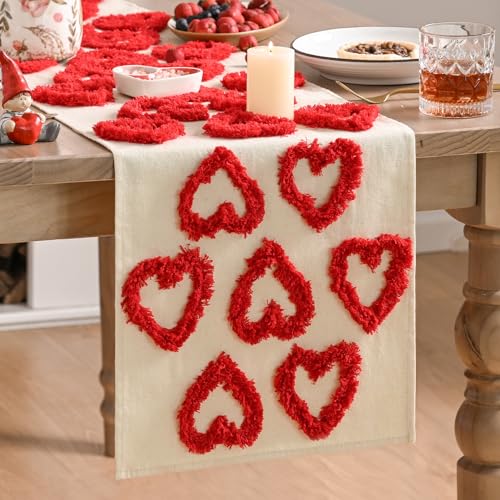 Red Plush Heart Valentines Table Runner 13x36 Inch - Home Decor