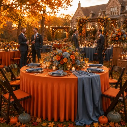 Burnt Orange Round Tablecloth 60 Inch Pack of 2 for Fall & Holidays - Rustic & Boho Decor