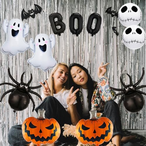 Halloween Balloon Decoration Kit with Ghost, Pumpkin, Skull & Spider Foil Balloons - 11 Pcs