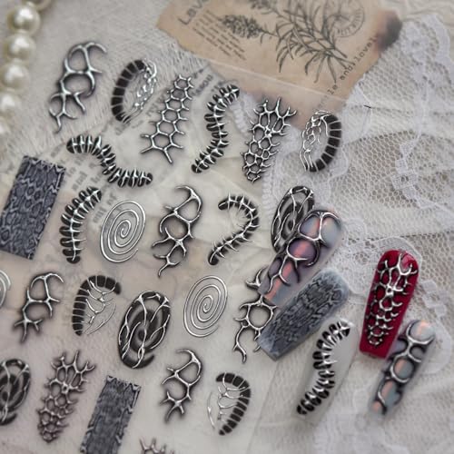 Gothic Nail Art Stickers 5D Embossed Metal Decals - Self Adhesive Bone Designs