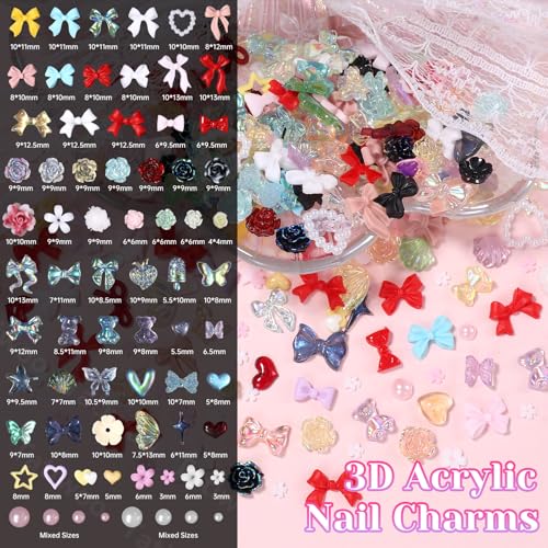 3D Nail Charms Kit with Rose Bows Butterfly Pearls & Sequins - Set-1