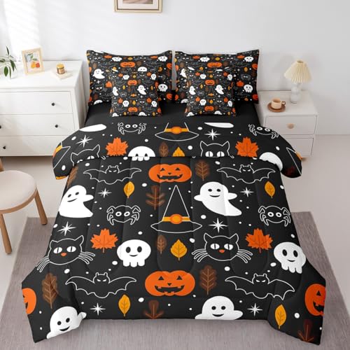 Halloween Bats Ghost Spider Bed in a Bag Comforter Set Twin 7 Pieces - Multi 08