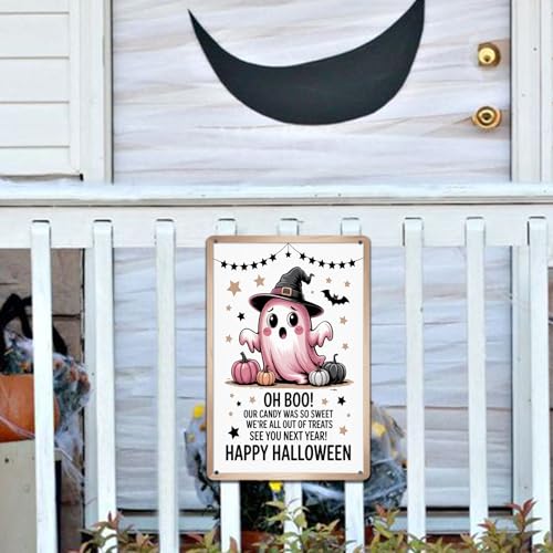 Halloween Trick or Treat Metal Sign 8x12 Inch - Spooky Wall Decor for Home & Party