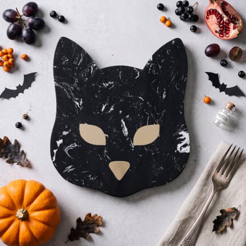 Halloween Spooky Black Cat Marble Cheese Board 11x9 inch - Ghostly Cat Design