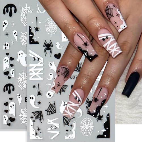 Halloween Ghost and Spider Nail Stickers with Rhinestones - Spider Variation