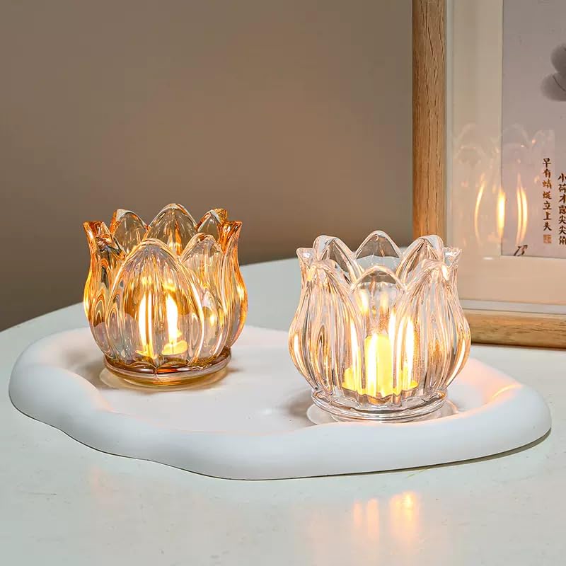 Gold Votive Candle Holders Set of 6 - Thick Glass Tea Light Jars for Weddings & Parties