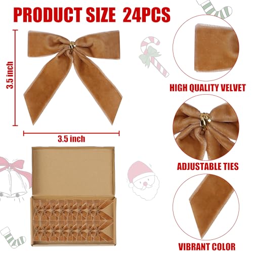 Christmas Bow Set - Velvet Ribbon Bows for Wreaths & Decorations - Camel