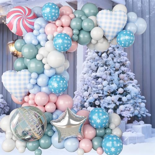 Pink Blue Snowflake Balloon Arch Kit - Wonderland Holiday Party Decorations